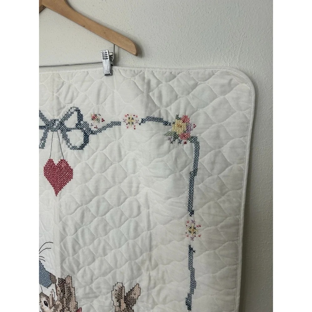 Vtg Peter Rabbit Cross Stitch Quilt Beatrix Potter Crib Blanket Wall Hanging